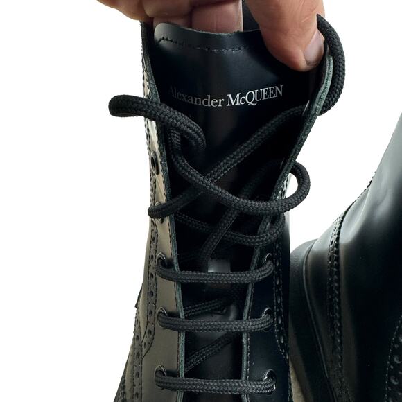 Alexander Mcqueen Hybrid Lace Up Borgue Wingtip Leather Boots Black Size 40E - Picture 6 of 10